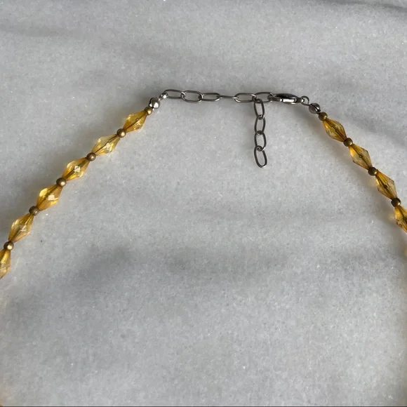 VINTAGE β’ Bohemian Vamp Spiked Beaded Necklace Hippie Savage Yellow Silver Tone - Picture 6 of 8